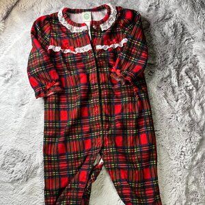 Little Me six months girls ruffle plaid Holiday Footie